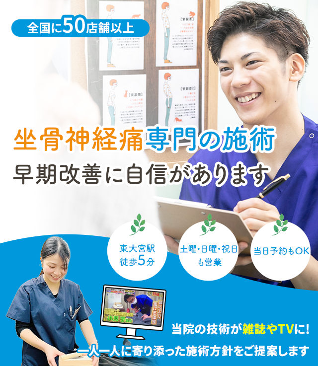 坐骨神経痛専門 早期改善に自信があります
